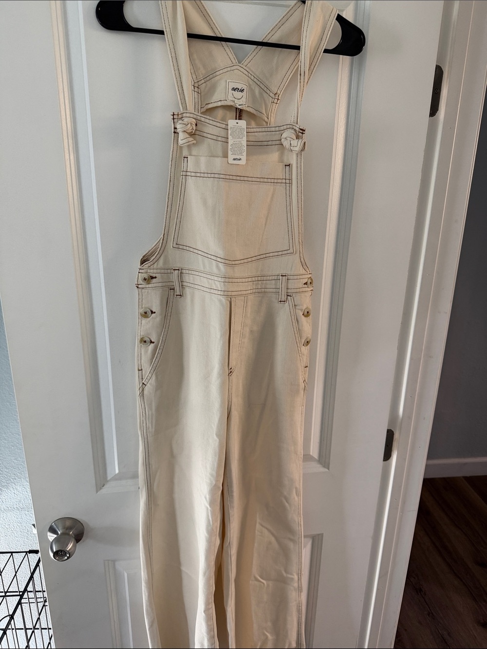 Aerie Cream Denim Overalls